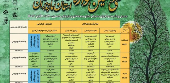 مرحله نهایی رقابت استانی  ۱۳ نمایش( تئاتر) از ۱۷ آبان در مازندران